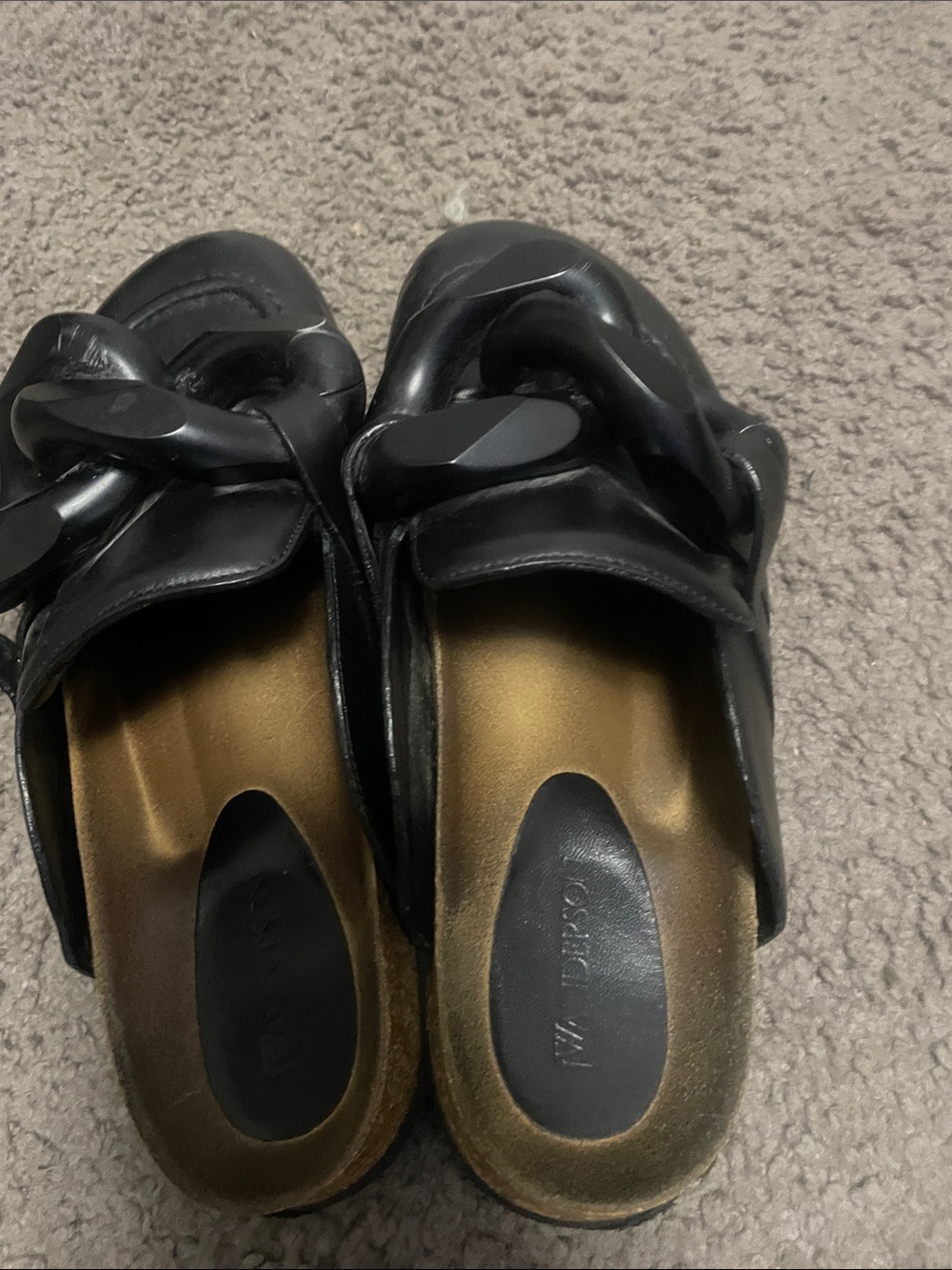 JW ANDERSON Black Leather Slide with Gold Insole - Picture 3 of 6